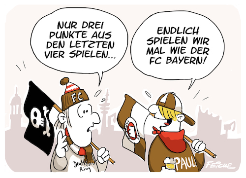Cartoon: FC St Pauli und FC Bayern (medium) by FEICKE tagged fc,bayern,st,sankt,pauli,fussball,fußball,bundesliga,zwei,krise,ergebnisse,fc,bayern,st,sankt,pauli,fussball,fußball,bundesliga,zwei,krise,ergebnisse