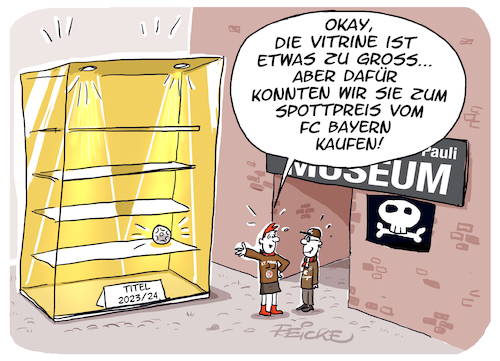 Cartoon: FCSP Neue Vitrine (medium) by FEICKE tagged hamburg,fc,bayern,münchen,st,pauli,fcsp,bundesliga,zwei,verein,hsv,sportverein,fussball,fußball,hamburg,fc,bayern,münchen,st,pauli,fcsp,bundesliga,zwei,verein,hsv,sportverein,fussball,fußball