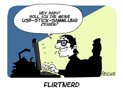 Cartoon: Flirtnerd (medium) by FEICKE tagged internet,flirt,nerd,it,computer,usb,stick,information,technology,kommunikation,portal,internet,flirt,nerd,it,computer,usb,stick,information,technology,kommunikation,portal