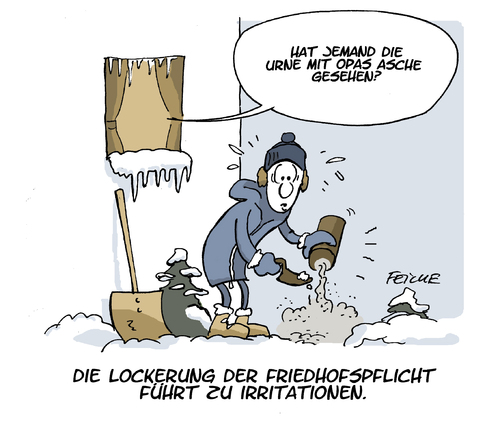 Cartoon: Friedhofspflicht (medium) by FEICKE tagged friedhof,tod,beerdigung,bestattung,beisetzung,grab,sarg,gesetz,bremen,urne,zuhause,winter,schnee,streuen,salz,asche,friedhof,tod,beerdigung,bestattung,beisetzung,grab,sarg,gesetz,bremen,urne,zuhause,winter,schnee,streuen,salz,asche