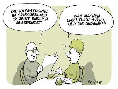 Cartoon: Grexit ade! (medium) by FEICKE tagged grexit,krise,rettung,ukraine,syrien,grexit,krise,rettung,ukraine,syrien