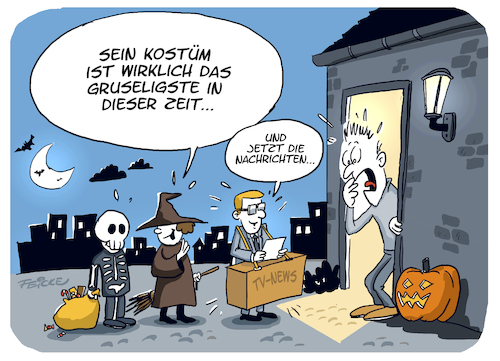 Cartoon: Gruselkostüm 2023 (medium) by FEICKE tagged halloween,kinder,verkleidung,kostüm,süsses,oder,saures,nachrichten,politik,weltlage,krise,krisen,krieg,tv,news,halloween,kinder,verkleidung,kostüm,süsses,oder,saures,nachrichten,politik,weltlage,krise,krisen,krieg,tv,news