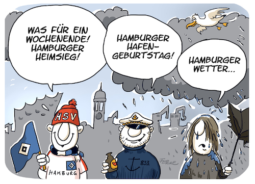 Cartoon: Hamburger Wochenende (medium) by FEICKE tagged hamburg,sportverein,hsv,hafen,hafengeburtstag,wetter,regen,hamburg,sportverein,hsv,hafen,hafengeburtstag,wetter,regen