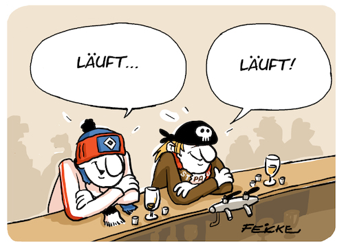 Cartoon: Hanseaten in Euphorie (medium) by FEICKE tagged hamburg,sportverein,hsv,fc,st,sankt,pauli,gewonne,zweite,liga,hamburg,sportverein,hsv,fc,st,sankt,pauli,gewonne,zweite,liga