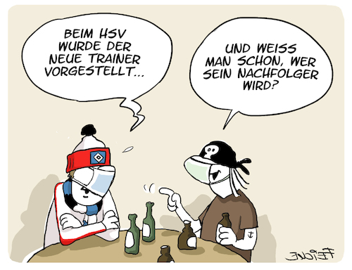 Cartoon: HSV Neuer Trainer (medium) by FEICKE tagged hamburg,sportverein,hsv,bundesliga,zwei,trainer,entlassung,nachfolger,hamburg,sportverein,hsv,bundesliga,zwei,trainer,entlassung,nachfolger