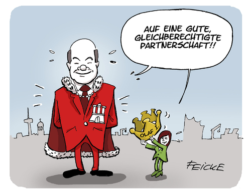 Cartoon: König Olaf I. (medium) by FEICKE tagged hamburg,scholz,rot,grün,koalition,grüne,spd,sozialdemokraten,scholzomat,hamburg,scholz,rot,grün,koalition,grüne,spd,sozialdemokraten,scholzomat