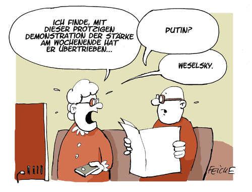 Cartoon: Kraftprotz (medium) by FEICKE tagged streik,bahn,weselsky,putin,rote,armee,sowjetunion,russland,parade,militär,streik,bahn,weselsky,putin,rote,armee,sowjetunion,russland,parade,militär