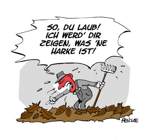 Cartoon: Laub (medium) by FEICKE tagged laub,sprichwort,harke,aggression,gärtner,harken,garten,pflege