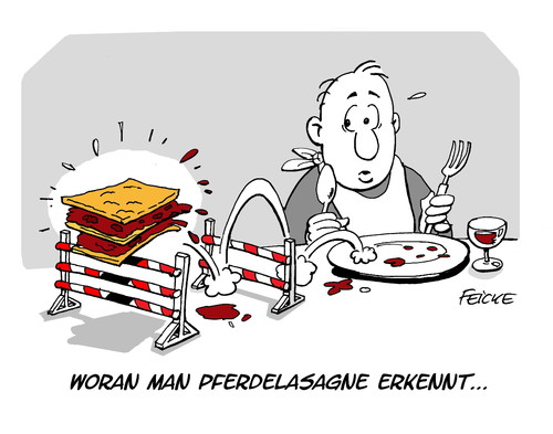 Cartoon: Pferdelasagne (medium) by FEICKE tagged skandal,fleisch,nahrung,essen,hack,kuh,rind,rinderfleisch,lasagne,pferd,pferdefleisch,skandale,lebensmittel,kontrolle,eu,verbraucherschutz,skandal,fleisch,nahrung,essen,hack,kuh,rind,rinderfleisch,lasagne,pferd,pferdefleisch,skandale,lebensmittel,kontrolle,eu,verbraucherschutz