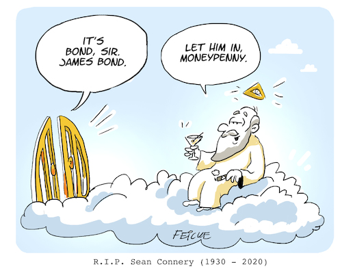 Cartoon: RIP Sean Connery engl (medium) by FEICKE tagged james,bond,sean,connery,died,rip,actor,movie,fame,james,bond,sean,connery,died,rip,actor,movie,fame