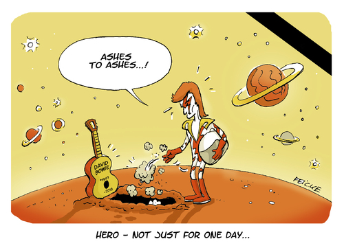 Cartoon: R.I.P.David Bowie (medium) by FEICKE tagged david,bowie,in,memoriam,ashes,to,space,oddity,music,ziggy,stardust,major,tom,david,bowie,in,memoriam,ashes,to,space,oddity,music,ziggy,stardust,major,tom