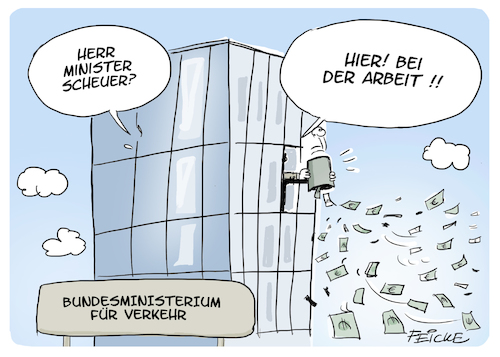 Cartoon: Scheuer bei der Arbeit (medium) by FEICKE tagged cdu,pkw,maut,eugh,urteil,fehlkalkulation,misere,verlust,schaden,millionen,steuern,steuergeld,fiskus,cdu,pkw,maut,eugh,urteil,fehlkalkulation,misere,verlust,schaden,millionen,steuern,steuergeld,fiskus