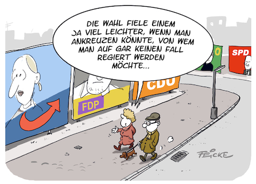 Cartoon: Schwere Wahlentscheidung (medium) by FEICKE tagged bundestagswahl,bundestag,wahl,wahlkampf,parteien,bürger,wähler,cdu,csu,fdp,afd,spd,grüne,bundestagswahl,bundestag,wahl,wahlkampf,parteien,bürger,wähler,cdu,csu,fdp,afd,spd,grüne