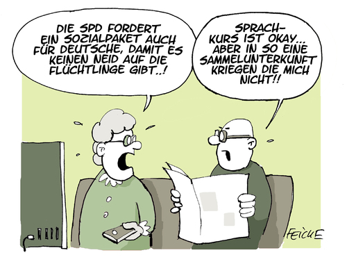 Cartoon: Sozialpaket für Deutsche (medium) by FEICKE tagged süd,große,koalition,streit,flüchtling,nein,debatte,asyl,hilft,sozial,gabriel,vorschlag,spd,cdu,csu,süd,große,koalition,streit,flüchtling,nein,debatte,asyl,hilft,sozial,gabriel,vorschlag,spd,cdu,csu