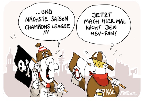 Cartoon: Spitzenreiter FC St. pauli (medium) by FEICKE tagged fc,st,sankt,pauli,hamburg,sportverein,hsv,fcsp,fußball,bundesliga,aufstieg,champions,league,fc,st,sankt,pauli,hamburg,sportverein,hsv,fcsp,fußball,bundesliga,aufstieg,champions,league