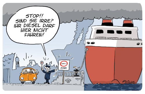 Cartoon: Umweltzone (medium) by FEICKE tagged hamburg,umwelt,zone,diesel,fahrverbot,klima,skandal,hamburg,umwelt,zone,diesel,fahrverbot,klima,skandal