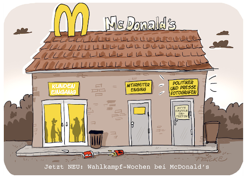 Cartoon: Wahlkampf bei McDonalds (medium) by FEICKE tagged mcdonald,politik,wahlkampf,trump,söder,regierung,demokratie,wahlen,wahl,bundestag,populismus,mcdonald,politik,wahlkampf,trump,söder,regierung,demokratie,wahlen,wahl,bundestag,populismus