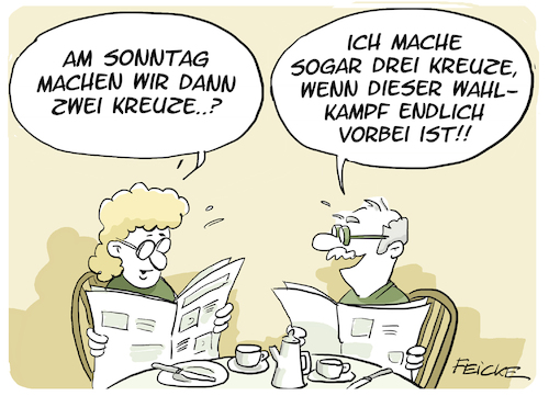 Cartoon: Zwei Kreuze (medium) by FEICKE tagged bundestag,wahl,parlament,parteien,kreuze,redewendung,cdu,csu,union,spd,grüne,linke,bundestag,wahl,parlament,parteien,kreuze,redewendung,cdu,csu,union,spd,grüne,linke