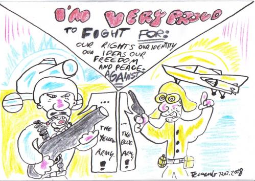 Cartoon: blue-yellow (medium) by Fernando tagged war,politics,peace,