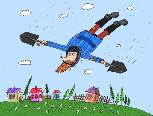Cartoon: der Flieger (medium) by Sergei Belozerov tagged flieger,spaten,schaufel