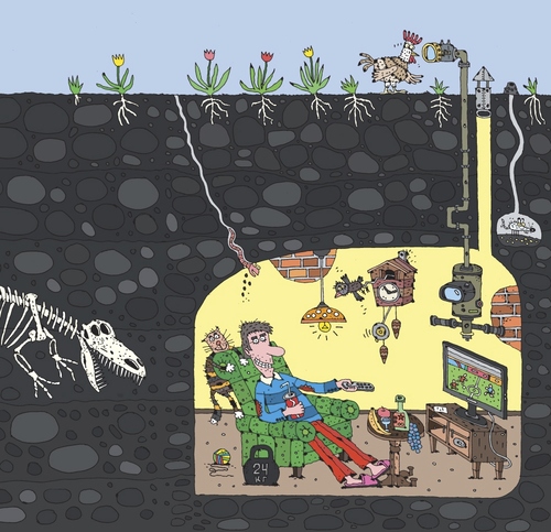 Cartoon: die Erdhütte (medium) by Sergei Belozerov tagged erdhütte,unterstand,bunker