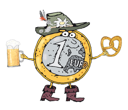 Cartoon: Euro (medium) by Sergei Belozerov tagged euro,bier,breze,bretzel,oktoberfest,mass