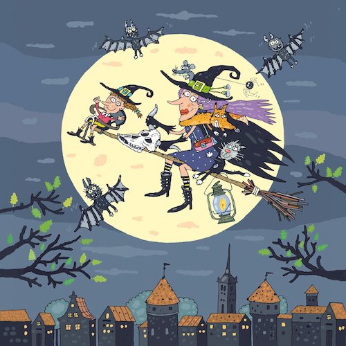 Cartoon: Hexe (medium) by Sergei Belozerov tagged halloween,hexe,zauberin,besen,fledermaus,katze,walkürenritt,mystik,horror