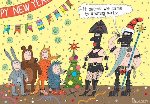 Cartoon: Party (medium) by Sergei Belozerov tagged santa,party,children,sadomasochism,toys,nightclub