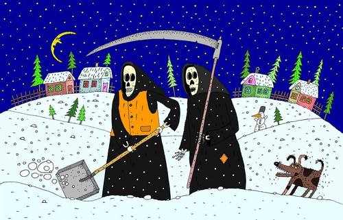 Cartoon: impassable road (medium) by Sergei Belozerov tagged death,snow
