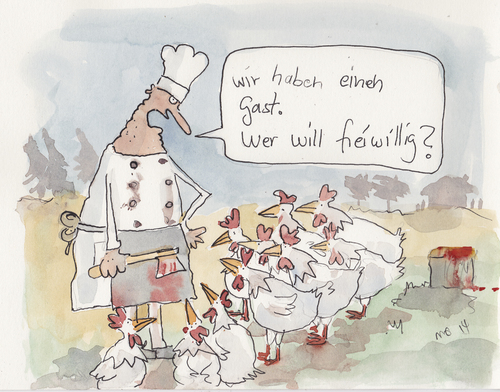 Cartoon: Mitbestimmung (medium) by monika boos tagged tod,mitbestimmung,essen,schlachten,hühner,koch
