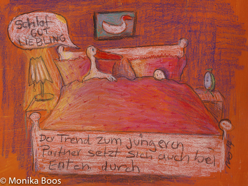 Cartoon: Partner werden immer jünger (medium) by monika boos tagged ente,ei,partner,jung,jünger,bett