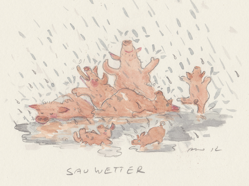 Cartoon: Sauwetter (medium) by monika boos tagged sauwetter,regen,rain,pigs,fun,spaß
