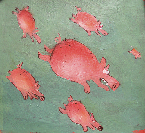 Cartoon: Schweinflugsche Regel (medium) by monika boos tagged schweine,fliegen,pigs,fly,physiks
