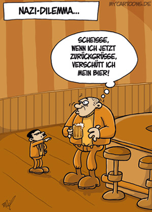 Cartoon: Nazi-Dilemma (medium) by mil tagged nazi,hitler,nationalsozialismus,dilemma,problem,bier,skinhead,rechts