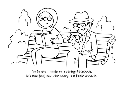 Cartoon: Facebook Reader (medium) by Vhrsti tagged book,reader,fb,facebook,reading,story,chaotic,girl,bench,park,talk