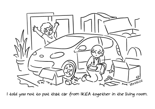 Cartoon: IKEA car (medium) by Vhrsti tagged ikea,car,living,room,livingroom,man,woman,couple,wife,husband