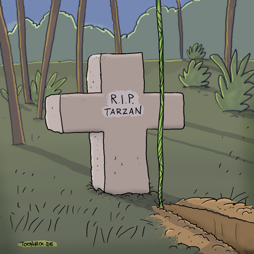 Cartoon: Tarzans Tod (medium) by Toonmix tagged tarzan,hero,helden