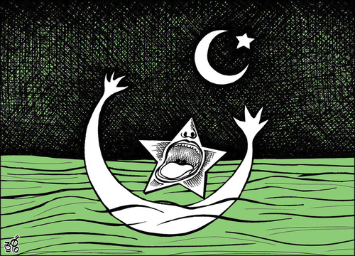 Cartoon: Pakistan Flood in Ramadan (medium) by samir alramahi tagged pakistan,flood,ramadan