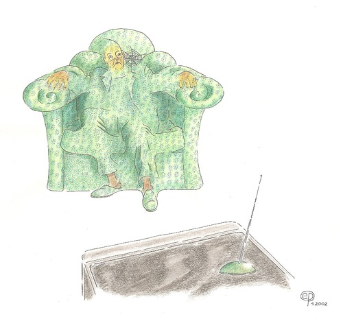 Cartoon: Couch-Potatoe (medium) by Erwin Pischel tagged lethargy,letargie,sluggishness,slowness,fernsehsessel,fernsehen,television,tv,bequemlichkeit,potatoe,couch,pischel