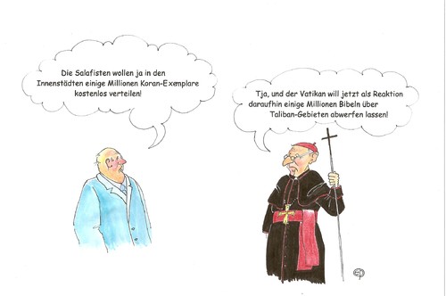 Cartoon: Der Vatikan schlägt zurück! (medium) by Erwin Pischel tagged pischel,taliban,kirche,katholisch,extremismus,islamismus,islam,missionierung,bibel,vatikan,koran,salafisten