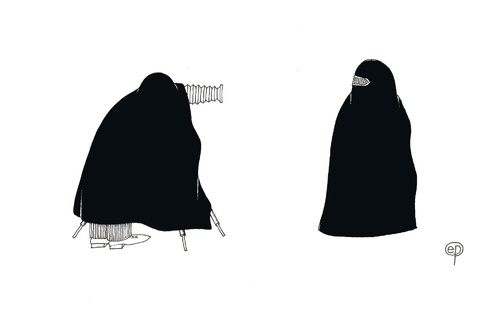 Cartoon: Gleiche Augenhöhe (medium) by Erwin Pischel tagged burka,fotograf,photograph,balkengerät,fotoapparat,stativ,umhang,fotografieren,photographieren,foto,photo,burkatraegerin,kleidung,islam,muslima,muslimin,tradition,glaube,pischel