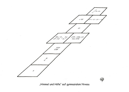 Cartoon: Himmel und Hoelle (medium) by Erwin Pischel tagged himmel,hoelle,kinderspiel,spiel,kind,kinder,straßenspiel,gymnasium,gymnasiales,niveau,bildung,bildunggsreform,straße,freizeit,huepfen,springen,pischel