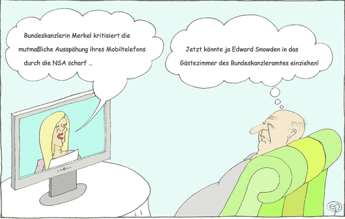 Cartoon: Merkel gewährt Snowden Asyl (medium) by Erwin Pischel tagged datenschutz,buergerrechte,diktatur,totalitarismus,geheimdienst,act,patriot,rechtsbruch,pischel,abhören,bespitzelung,snowdon,edward,whistleblower,mobiltelefon,spy,spionage,sicherheitsparanoia,bundeskanzlerin,ströbele,merkel,usa,fbi,cia,prism,nsa