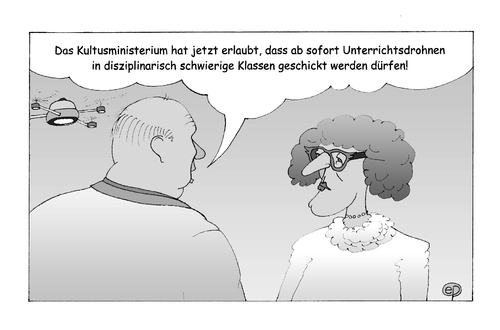Cartoon: Unterrichtsdrohne 2 (medium) by Erwin Pischel tagged drohne,unterricht,schule,disziplin,erziehung,disziplinprobleme