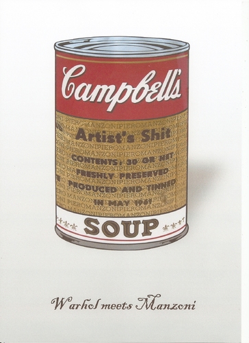 Cartoon: Warhol meets Manzoni (medium) by Erwin Pischel tagged pischel,art,appropriation,kot,fäkalien,shit,artists,soup,campbells,tin,dose,suppendose,manzoni,warhol