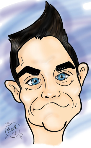 Cartoon: Robbie Williams (medium) by Mark Anthony Brind tagged mark,anthony,caricature,robbie,williams,take,that