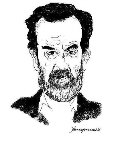 Cartoon: Saddam Hussain (medium) by jkaraparambil tagged saddam,hussain,iraq,war,criminal,victim,us,politics,autocrat,death,jkaraparambil,joseph,jacob,jophy,edmonton,caricaturist,alberta,artist,candian,indian,kerala
