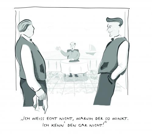Cartoon: Kellnerwitz (medium) by floc tagged ober,kellner,gast,bestellen,winken,restaurant,essen,speisekarte