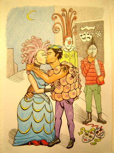 Cartoon: Masquerade (medium) by caknuta-chajanka tagged masquerade,love,kiss,erotic