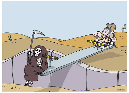 Cartoon: Children at the border. (medium) by martirena tagged children,border